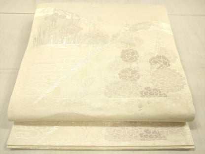 平和屋着物＊夏物 六通柄袋帯 流水草花文 銀糸 正絹 逸品 DAAW4102cm