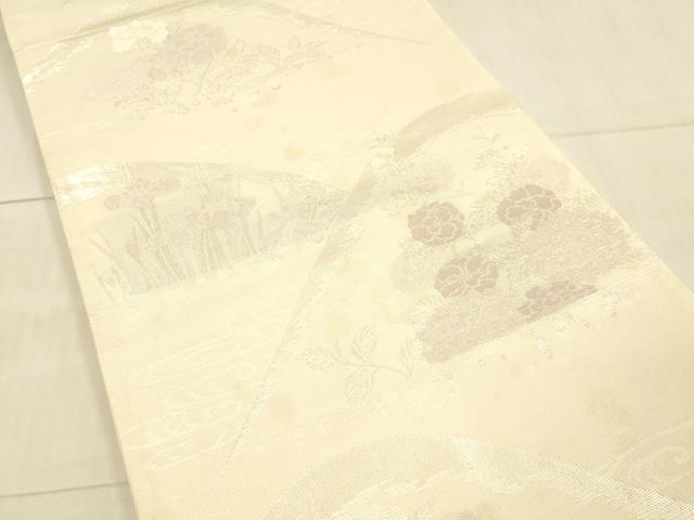 平和屋着物＊夏物 六通柄袋帯 流水草花文 銀糸 正絹 逸品 DAAW4102cm