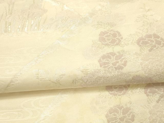 平和屋着物＊夏物 六通柄袋帯 流水草花文 銀糸 正絹 逸品 DAAW4102cm