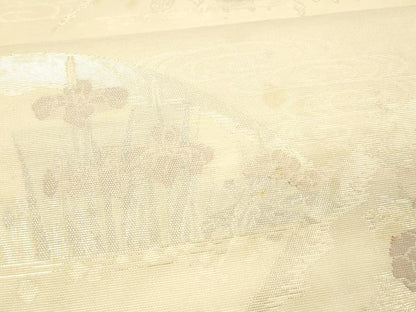 平和屋着物＊夏物 六通柄袋帯 流水草花文 銀糸 正絹 逸品 DAAW4102cm
