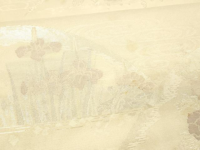 平和屋着物＊夏物 六通柄袋帯 流水草花文 銀糸 正絹 逸品 DAAW4102cm