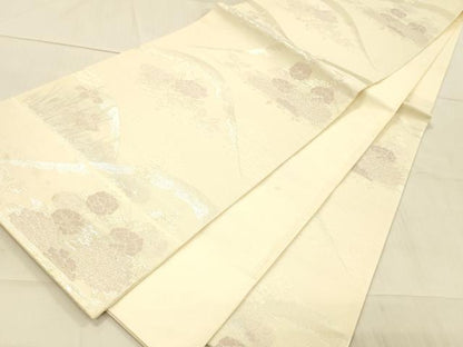 平和屋着物＊夏物 六通柄袋帯 流水草花文 銀糸 正絹 逸品 DAAW4102cm