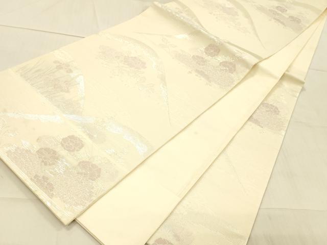 平和屋着物＊夏物 六通柄袋帯 流水草花文 銀糸 正絹 逸品 DAAW4102cm