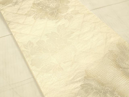 平和屋着物＊夏物　六通柄袋帯　草花文　銀糸　正絹　逸品　DAAW4107cm