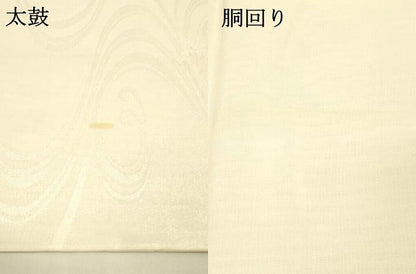 平和屋着物＊夏物　六通柄袋帯　流水花文　銀糸　正絹　逸品　DAAW4117cm
