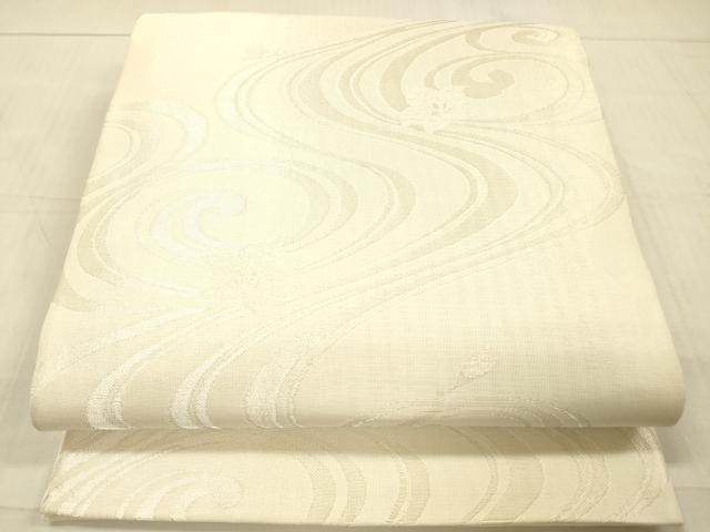 平和屋着物＊夏物　六通柄袋帯　流水花文　銀糸　正絹　逸品　DAAW4117cm