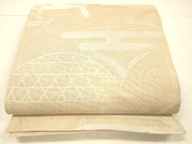 平和屋着物＊夏物　六通柄袋帯　流水籬草葉文　銀糸　正絹　逸品　DAAW4144cm