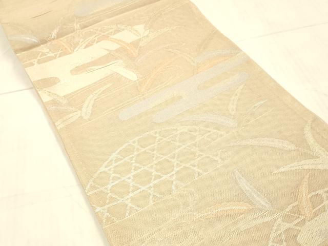 平和屋着物＊夏物　六通柄袋帯　流水籬草葉文　銀糸　正絹　逸品　DAAW4144cm