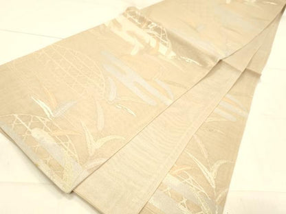 平和屋着物＊夏物　六通柄袋帯　流水籬草葉文　銀糸　正絹　逸品　DAAW4144cm