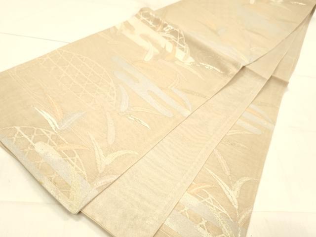 平和屋着物＊夏物　六通柄袋帯　流水籬草葉文　銀糸　正絹　逸品　DAAW4144cm