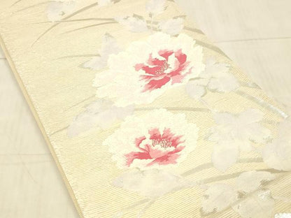 平和屋着物＊夏物　六通柄袋帯　唐織　草花文　銀糸　正絹　逸品　DAAW4168cm
