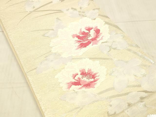 平和屋着物＊夏物　六通柄袋帯　唐織　草花文　銀糸　正絹　逸品　DAAW4168cm