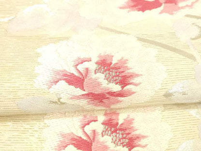 平和屋着物＊夏物　六通柄袋帯　唐織　草花文　銀糸　正絹　逸品　DAAW4168cm