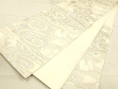 平和屋着物＊夏物 六通柄袋帯 流水文 銀糸 正絹 逸品 DAAW4190cm