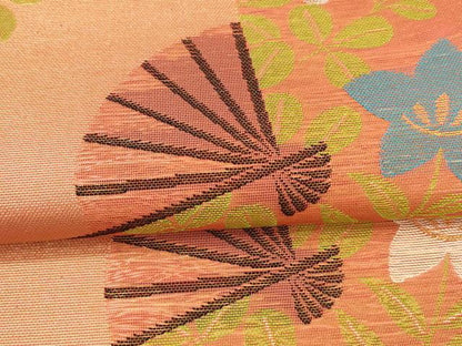 平和屋着物＊夏物 織物一筋名門 織悦 全通柄 本袋帯 舞扇草花文 金銀糸 正絹 逸品 DAAW4192cm