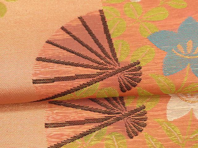 平和屋着物＊夏物 織物一筋名門 織悦 全通柄 本袋帯 舞扇草花文 金銀糸 正絹 逸品 DAAW4192cm