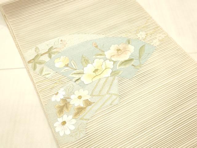 平和屋着物＊夏物 絽綴れ 八寸名古屋帯 刺繍 地紙草花文 金糸 正絹 逸品 DAAW4194cm