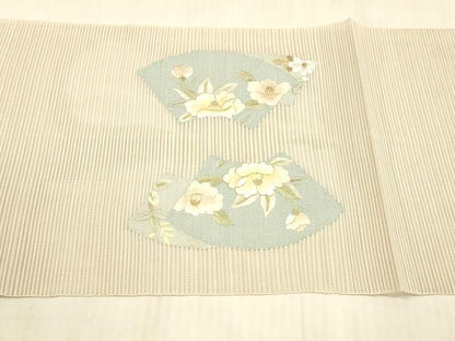 平和屋着物＊夏物 絽綴れ 八寸名古屋帯 刺繍 地紙草花文 金糸 正絹 逸品 DAAW4194cm