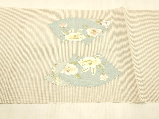 平和屋着物＊夏物 絽綴れ 八寸名古屋帯 刺繍 地紙草花文 金糸 正絹 逸品 DAAW4194cm
