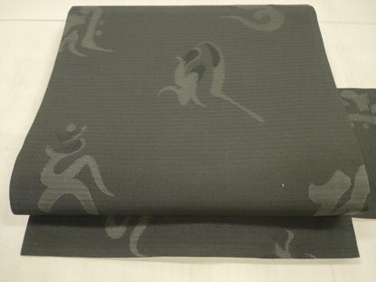 平和屋着物＊夏物　九寸名古屋帯　梵語　黒地　正絹　逸品　DAAW4198cm