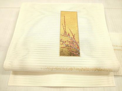 平和屋着物＊夏物 絽綴れ 八寸名古屋帯 刺繍 短冊枝花文 金彩 正絹 逸品 DAAW4199cm