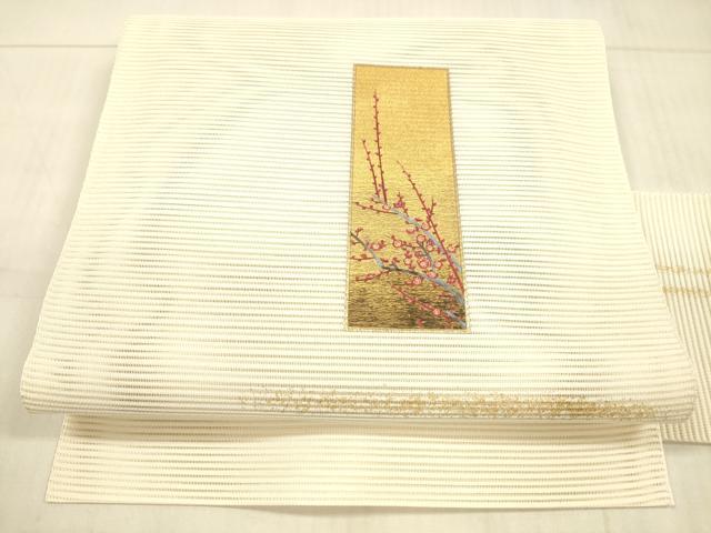 平和屋着物＊夏物 絽綴れ 八寸名古屋帯 刺繍 短冊枝花文 金彩 正絹 逸品 DAAW4199cm
