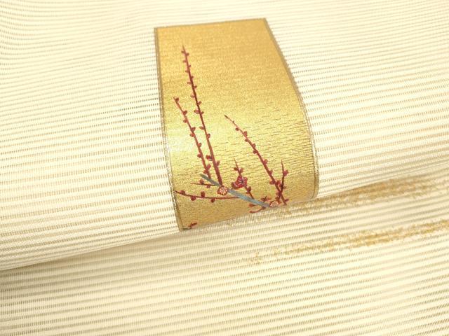 平和屋着物＊夏物 絽綴れ 八寸名古屋帯 刺繍 短冊枝花文 金彩 正絹 逸品 DAAW4199cm
