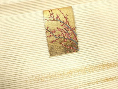平和屋着物＊夏物 絽綴れ 八寸名古屋帯 刺繍 短冊枝花文 金彩 正絹 逸品 DAAW4199cm