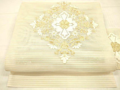 平和屋着物＊夏物 絽綴れ 八寸名古屋帯 駒刺繍 総刺繍 草花文 正絹 逸品 DAAW4200cm