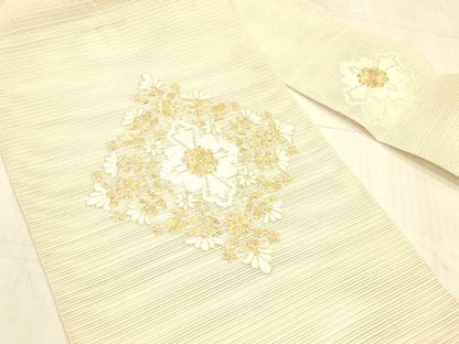 平和屋着物＊夏物 絽綴れ 八寸名古屋帯 駒刺繍 総刺繍 草花文 正絹 逸品 DAAW4200cm