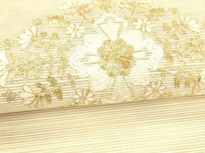平和屋着物＊夏物 絽綴れ 八寸名古屋帯 駒刺繍 総刺繍 草花文 正絹 逸品 DAAW4200cm