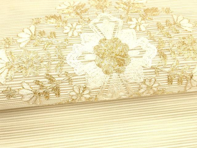 平和屋着物＊夏物 絽綴れ 八寸名古屋帯 駒刺繍 総刺繍 草花文 正絹 逸品 DAAW4200cm