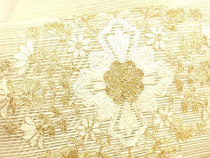 平和屋着物＊夏物 絽綴れ 八寸名古屋帯 駒刺繍 総刺繍 草花文 正絹 逸品 DAAW4200cm