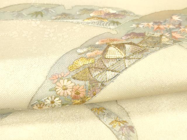 平和屋着物＊夏物 太鼓柄袋帯 刺繍 雪芝風景文 金糸 正絹 逸品 DAAW4202cm