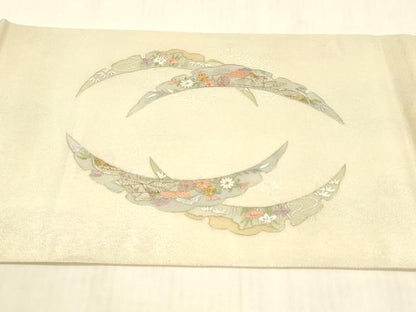 平和屋着物＊夏物 太鼓柄袋帯 刺繍 雪芝風景文 金糸 正絹 逸品 DAAW4202cm