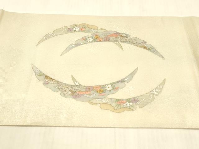 平和屋着物＊夏物 太鼓柄袋帯 刺繍 雪芝風景文 金糸 正絹 逸品 DAAW4202cm