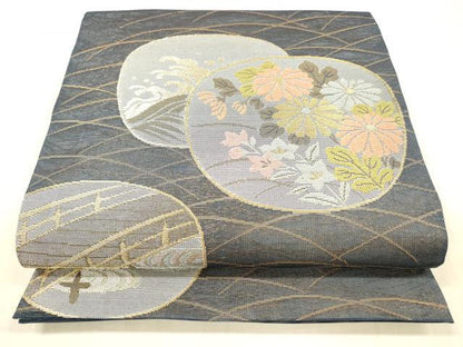 平和屋着物＊夏物 六通柄袋帯 渡橋流水草花文 金糸 正絹 逸品 DAAW4204cm
