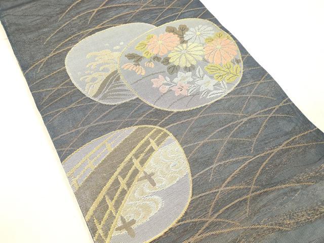 平和屋着物＊夏物 六通柄袋帯 渡橋流水草花文 金糸 正絹 逸品 DAAW4204cm