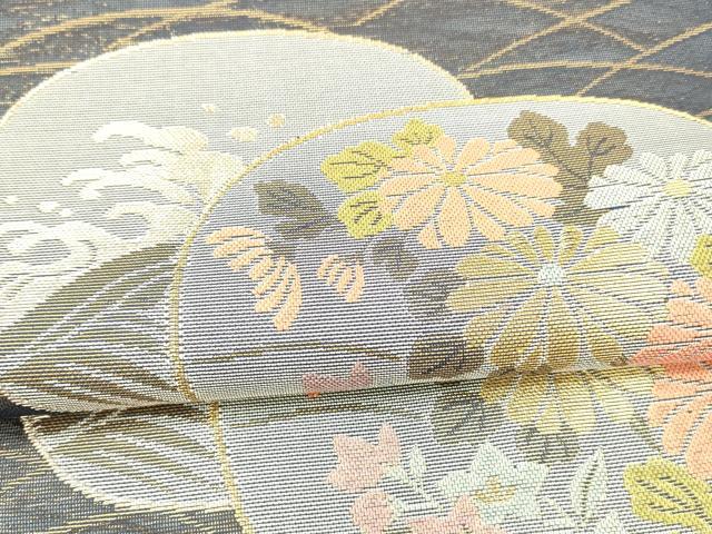 平和屋着物＊夏物 六通柄袋帯 渡橋流水草花文 金糸 正絹 逸品 DAAW4204cm