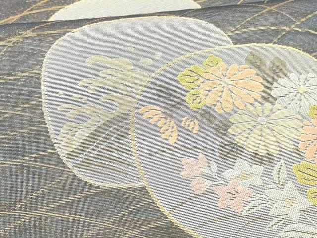 平和屋着物＊夏物 六通柄袋帯 渡橋流水草花文 金糸 正絹 逸品 DAAW4204cm