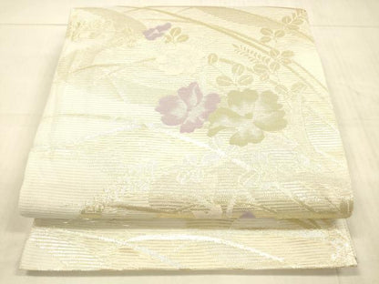 平和屋着物＊夏物 西陣 田中義織物謹製 六通柄袋帯 流水草花文 金銀糸 証紙付き 正絹 逸品 DAAW4205cm