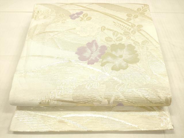 平和屋着物＊夏物 西陣 田中義織物謹製 六通柄袋帯 流水草花文 金銀糸 証紙付き 正絹 逸品 DAAW4205cm