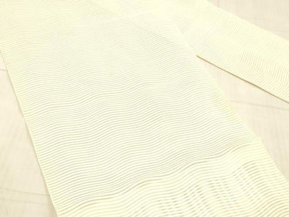 平和屋着物＊夏物 絽綴れ 八寸名古屋帯 よろけ縞 薄卵色 正絹 逸品 DAAW4210cm