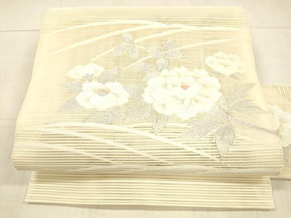 平和屋着物＊夏物 絽綴れ 八寸名古屋帯 枝花文 銀糸 逸品 DAAW4211cm