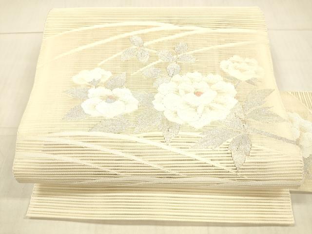 平和屋着物＊夏物 絽綴れ 八寸名古屋帯 枝花文 銀糸 逸品 DAAW4211cm