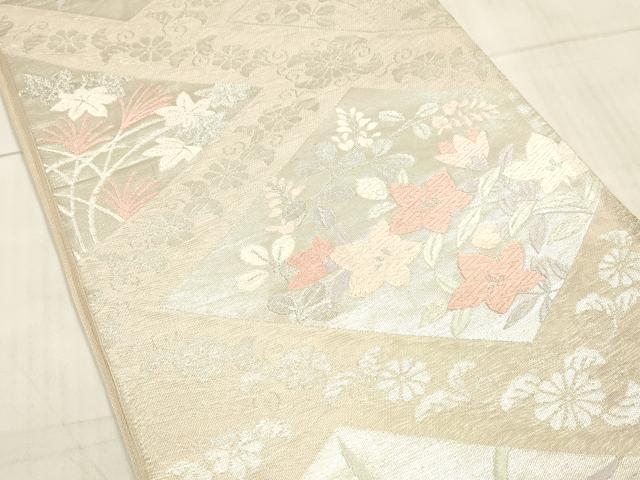 平和屋着物＊夏物 六通柄袋帯 唐織 草花文 銀糸 正絹 逸品 DAAW4217cm