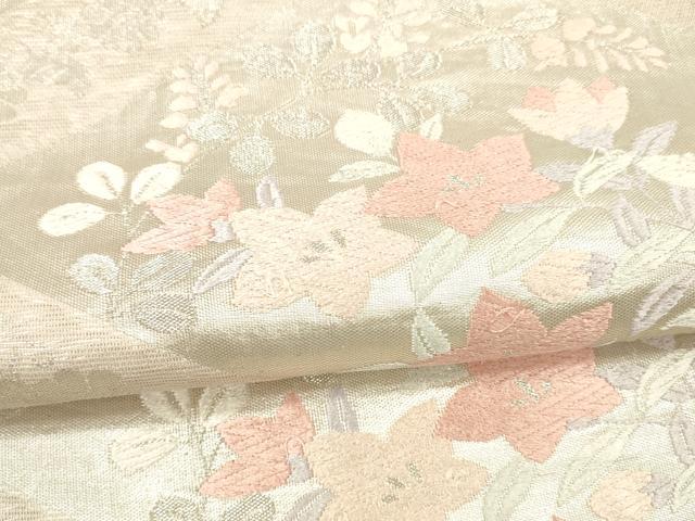 平和屋着物＊夏物 六通柄袋帯 唐織 草花文 銀糸 正絹 逸品 DAAW4217cm