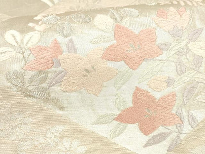 平和屋着物＊夏物 六通柄袋帯 唐織 草花文 銀糸 正絹 逸品 DAAW4217cm