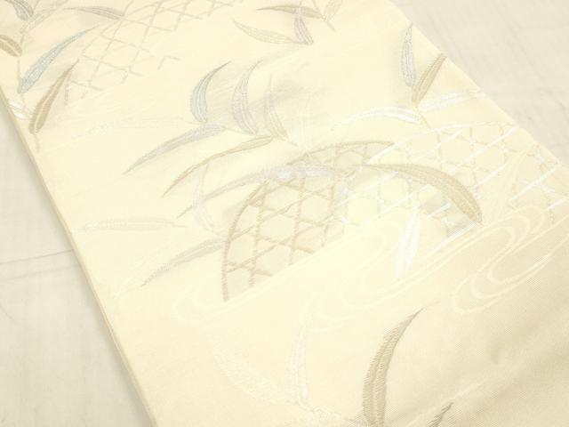 平和屋着物＊夏物　六通柄袋帯　流水籬草花文　銀糸　正絹　逸品　DAAW4219cm