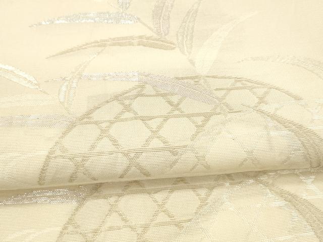 平和屋着物＊夏物　六通柄袋帯　流水籬草花文　銀糸　正絹　逸品　DAAW4219cm